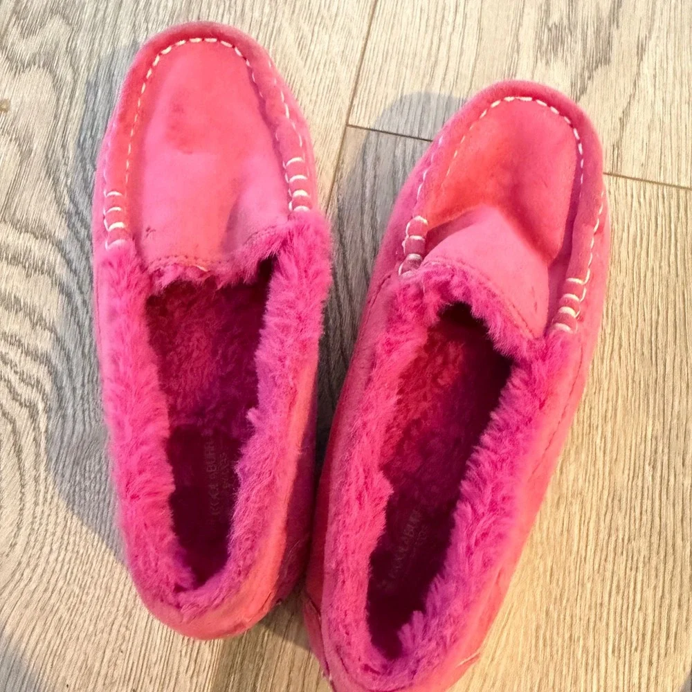 Koolaburra by UGG Kids Pink Suede Faux Fur Lined Moccasin Slippers Size 3 kids